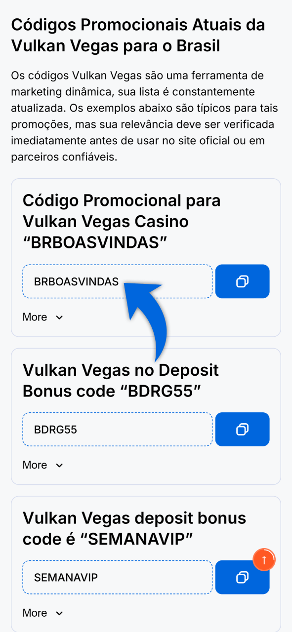 Encontre e copie seu código exclusivo para o Vulkan Vegas.