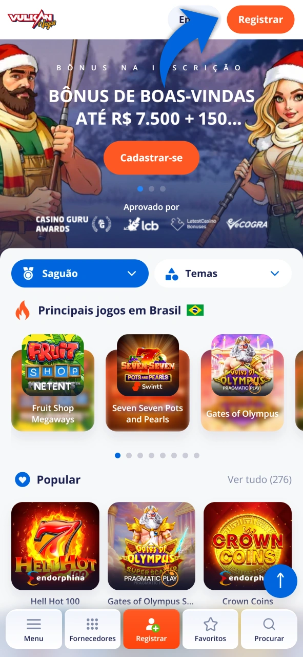 Clique no botão de cadastro para realizar sua inscrição no Vulkan Vegas.