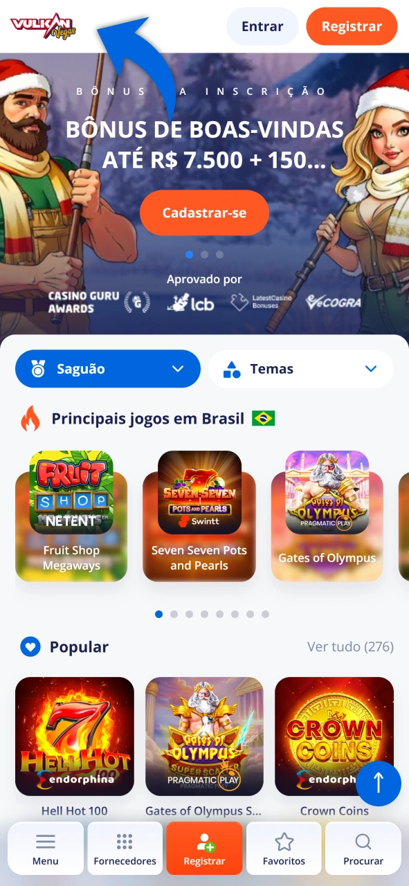 Visite o site oficial do Vulkan Vegas para iniciar sua inscrição.