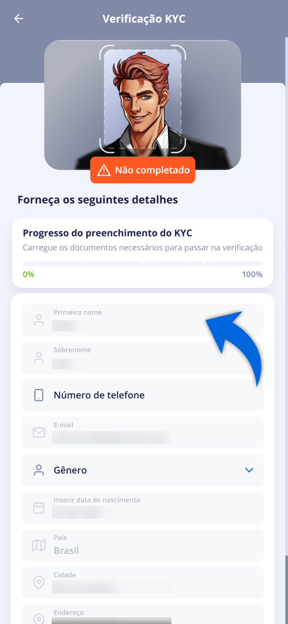Finalize sua inscrição no Vulkan Vegas realizando a verificação de sua identidade.