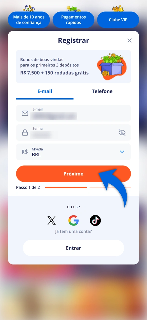 Cadastre-se para validar o bônus em Vulkan Vegas.