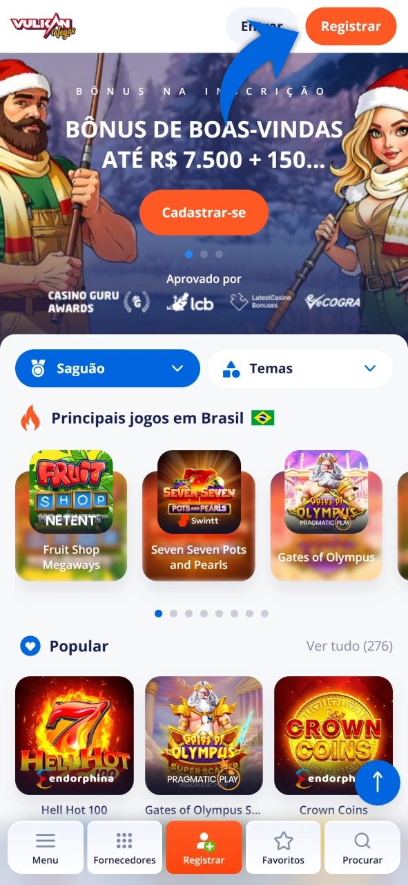 Visite o site oficial para iniciar sua inscrição no Vulkan Vegas.